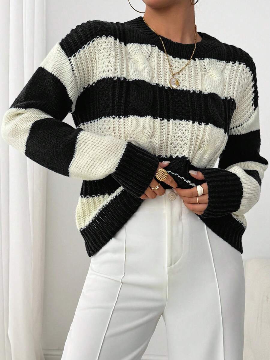 Chiquease 1pc Women Oversized Solid Color Round Neck Drop Shoulder Long Sleeve Casual Pullover Sweater, Autumn/Winter,Long Sleeve Tops Knit Pullover Fall Outfit