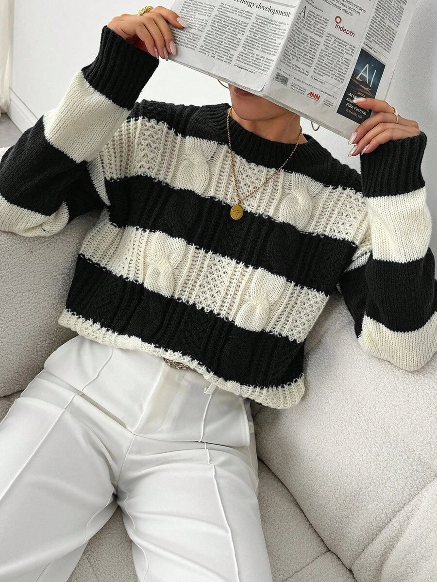 Chiquease 1pc Women Oversized Solid Color Round Neck Drop Shoulder Long Sleeve Casual Pullover Sweater, Autumn/Winter,Long Sleeve Tops Knit Pullover Fall Outfit