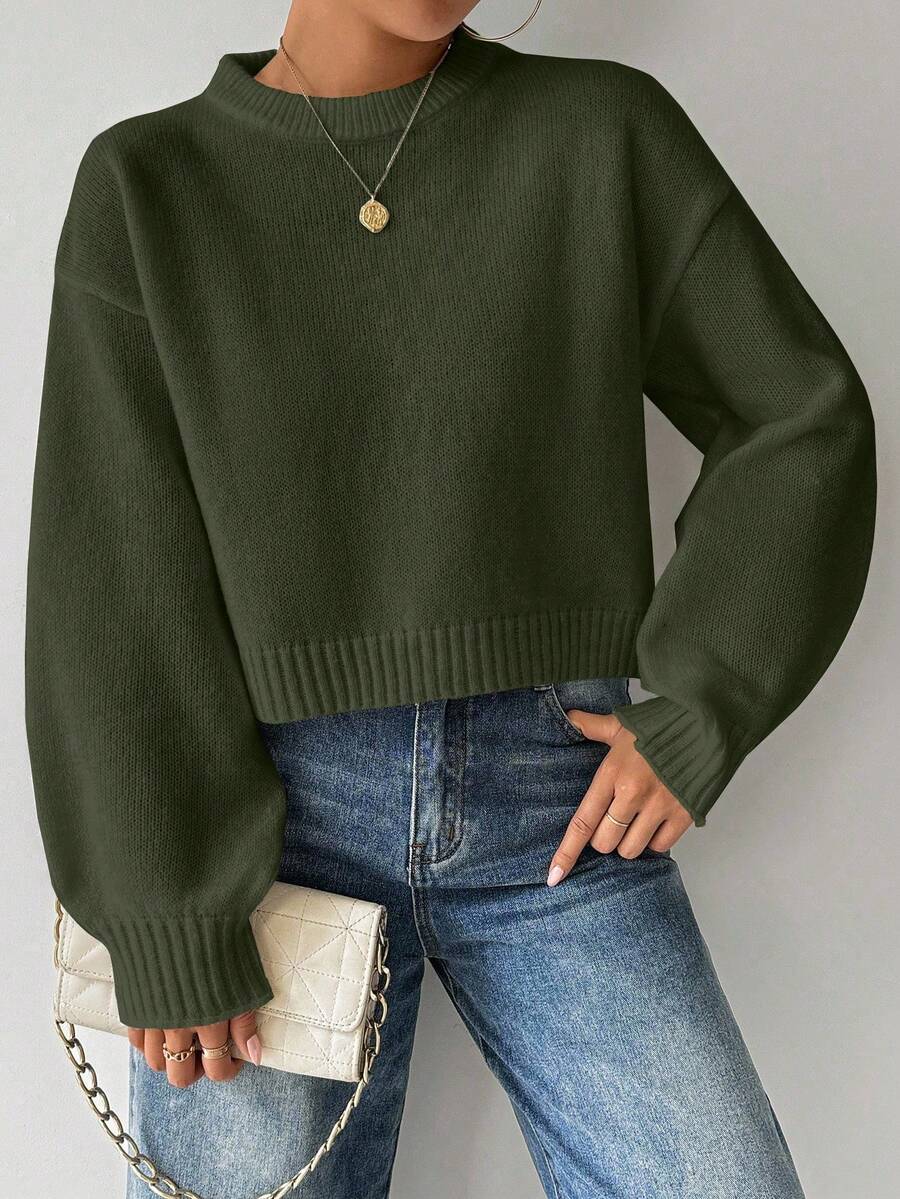 Celisse Tropiluxe Women's Solid Color Simple Casual Crew Neck Long Sleeve White Sweater