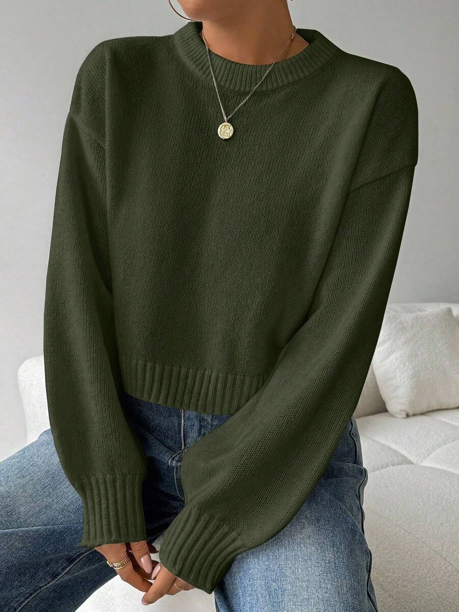 Celisse Tropiluxe Women's Solid Color Simple Casual Crew Neck Long Sleeve White Sweater