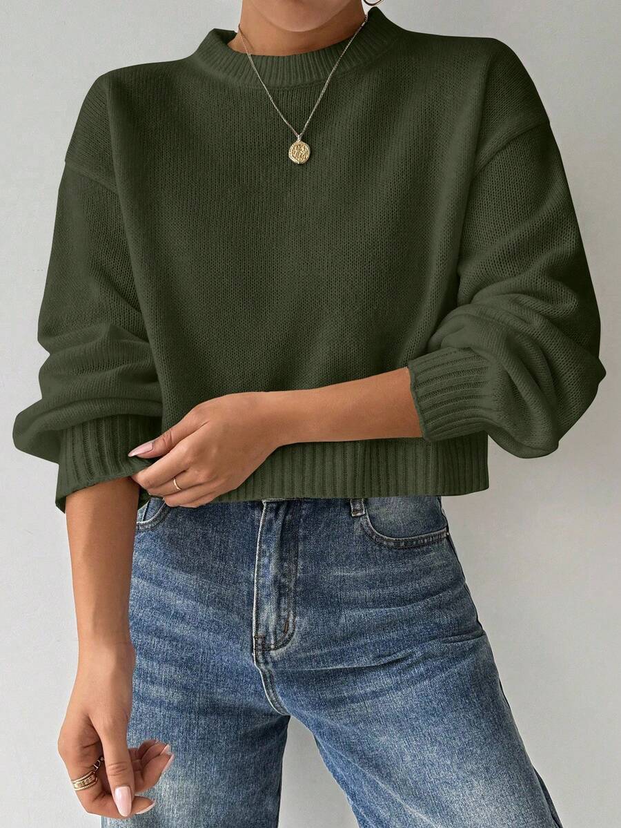 Celisse Tropiluxe Women's Solid Color Simple Casual Crew Neck Long Sleeve White Sweater