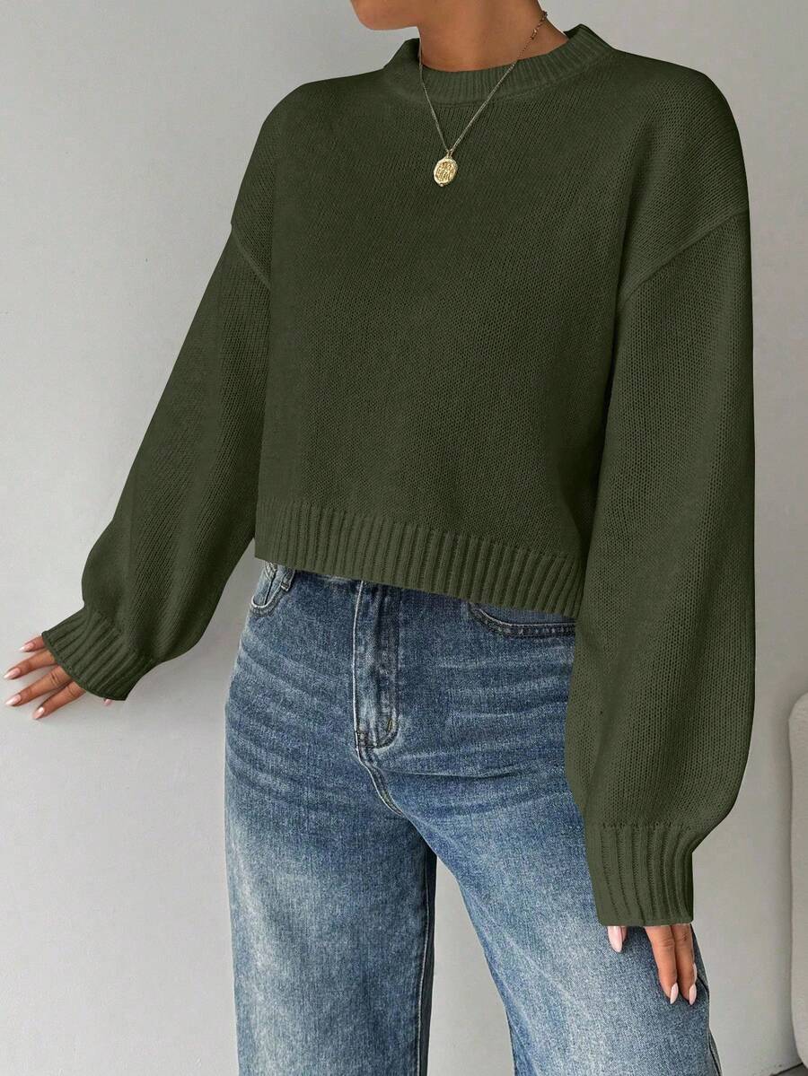 Celisse Tropiluxe Women's Solid Color Simple Casual Crew Neck Long Sleeve White Sweater