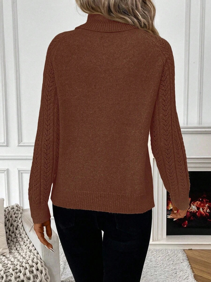 Chiquease Solid Color Casual Turtleneck Long Sleeve Pullover Sweater Knit Pullover Fall Winter Outfit