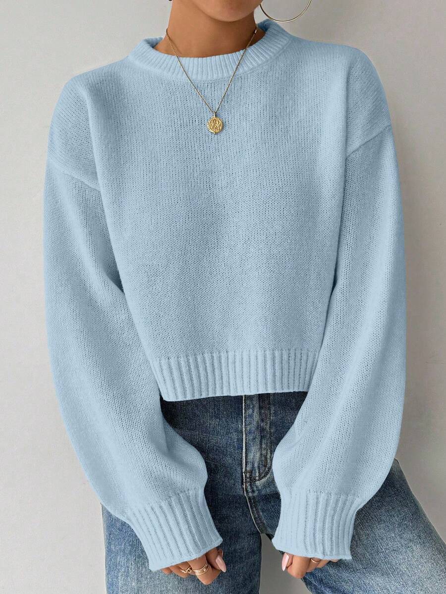 Celisse Tropiluxe Women's Solid Color Simple Casual Crew Neck Long Sleeve White Sweater