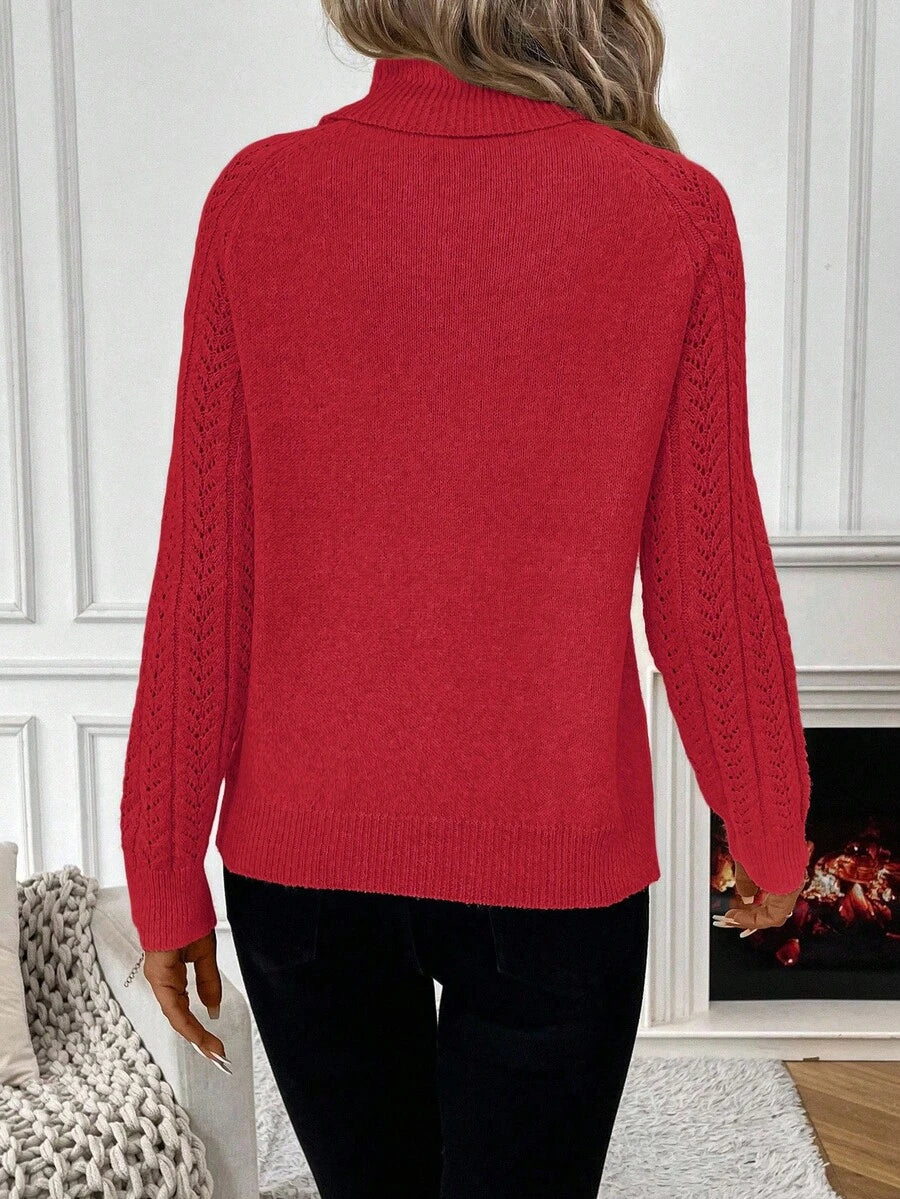 Chiquease Solid Color Casual Turtleneck Long Sleeve Pullover Sweater Knit Pullover Fall Winter Outfit