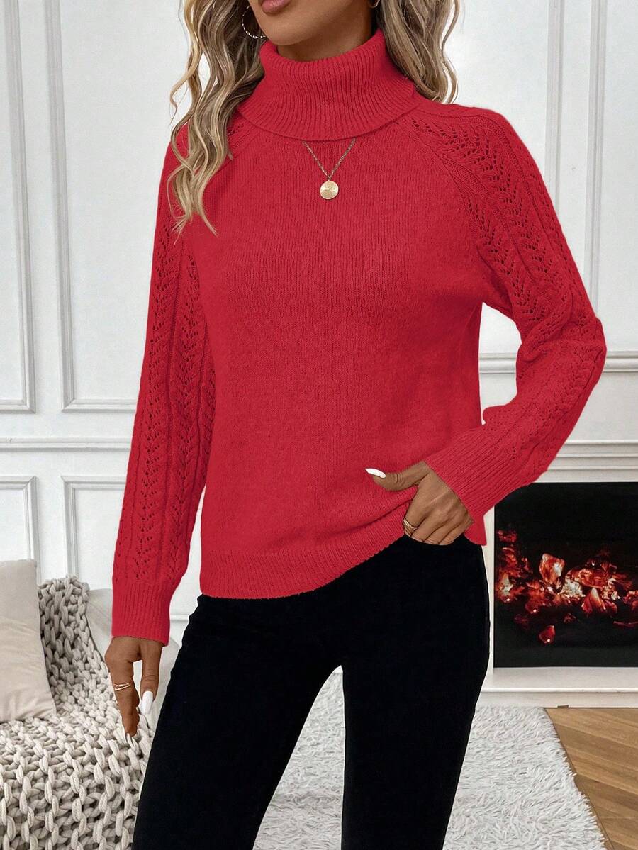 Chiquease Solid Color Casual Turtleneck Long Sleeve Pullover Sweater Knit Pullover Fall Winter Outfit
