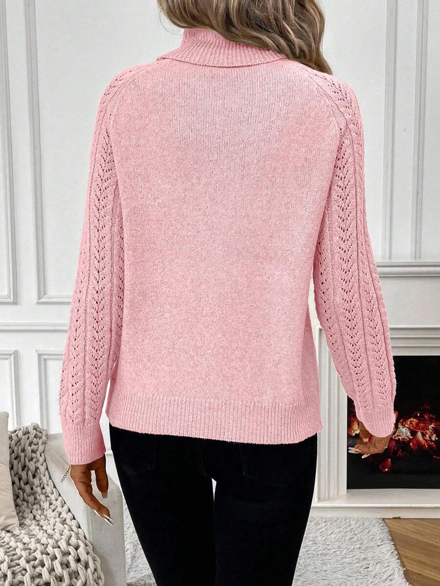 Chiquease Solid Color Casual Turtleneck Long Sleeve Pullover Sweater Knit Pullover Fall Winter Outfit