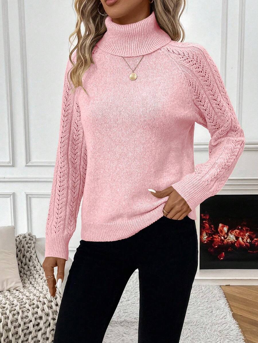 Chiquease Solid Color Casual Turtleneck Long Sleeve Pullover Sweater Knit Pullover Fall Winter Outfit