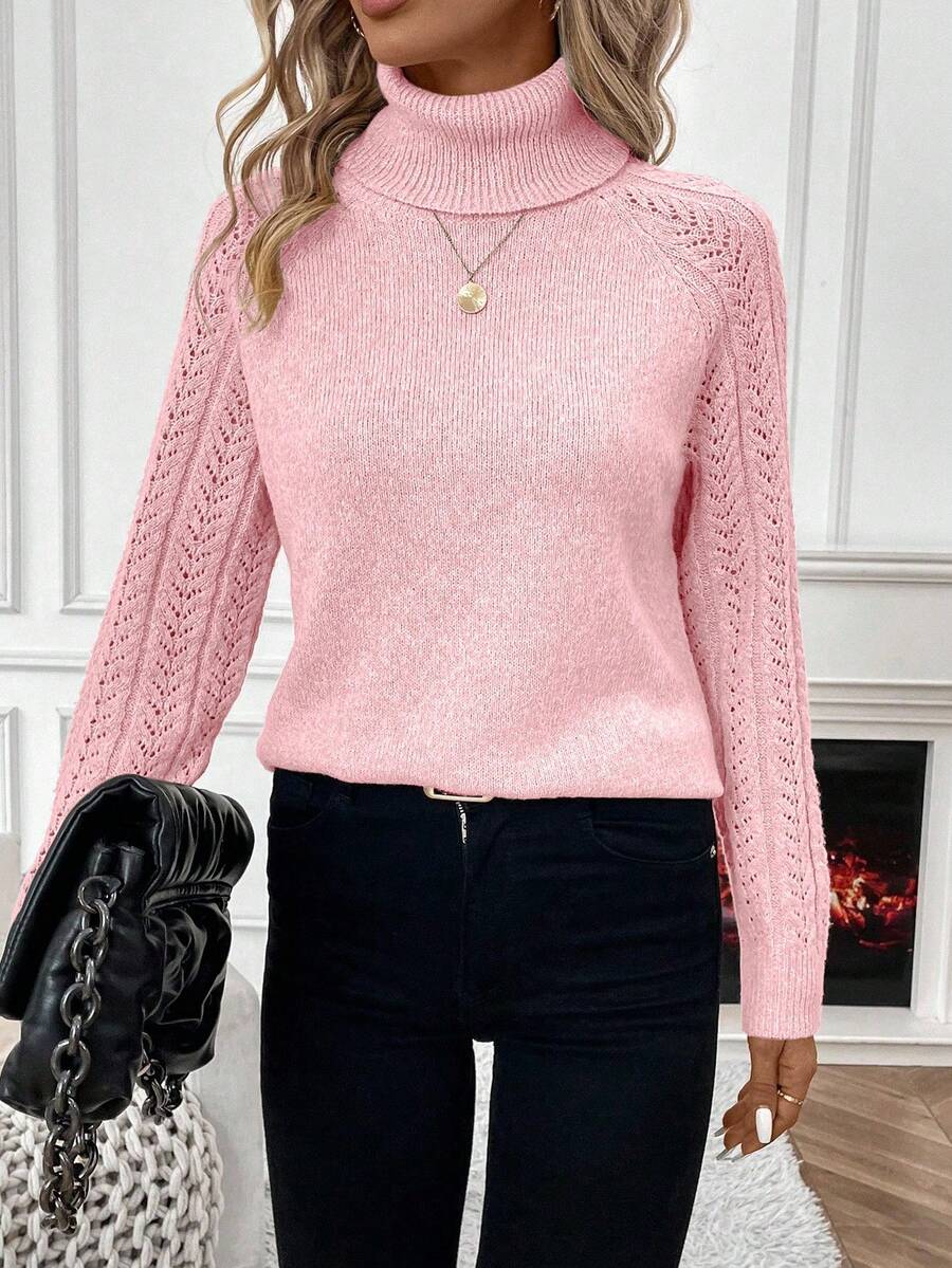 Chiquease Solid Color Casual Turtleneck Long Sleeve Pullover Sweater Knit Pullover Fall Winter Outfit
