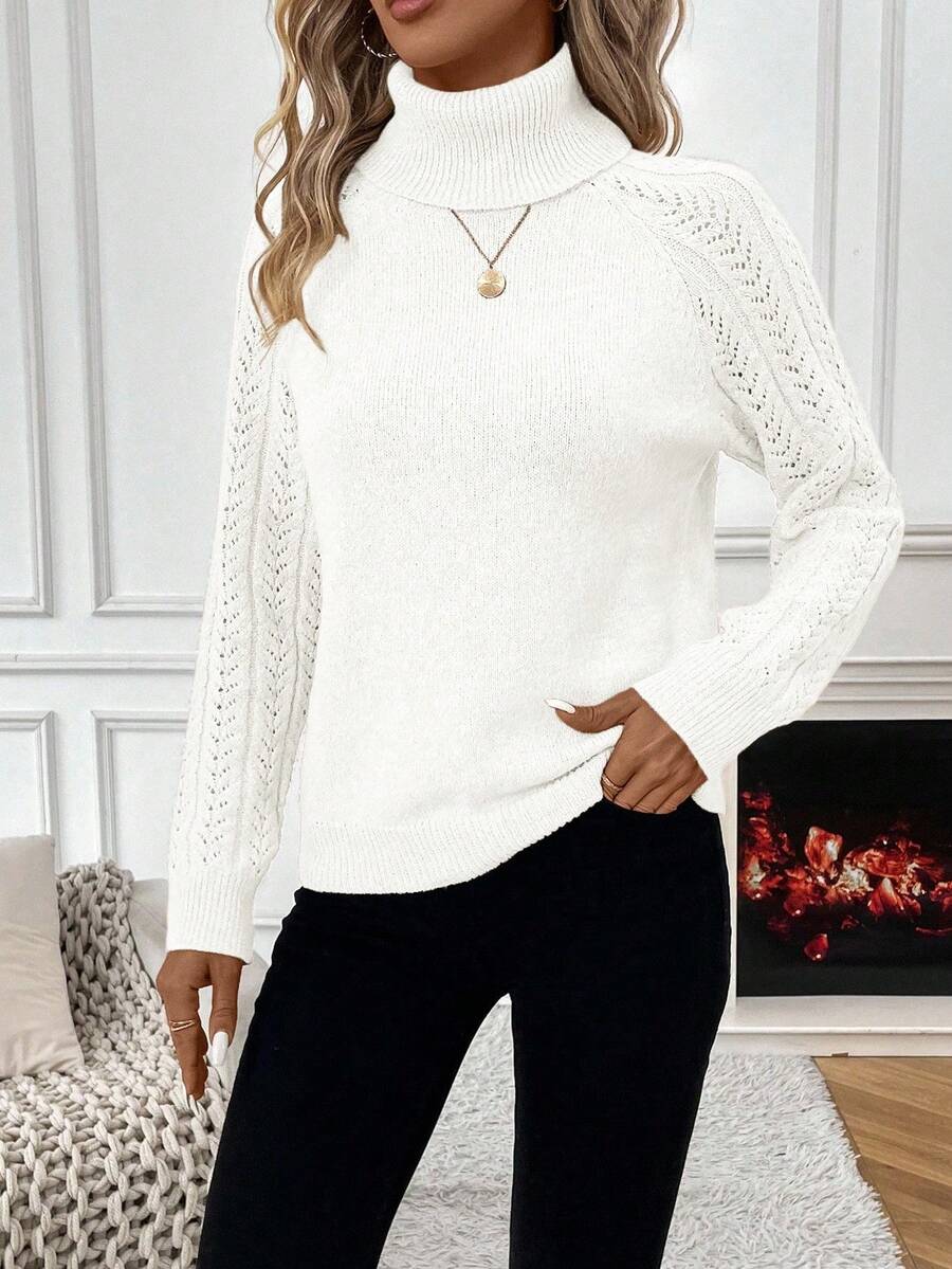 Chiquease Solid Color Casual Turtleneck Long Sleeve Pullover Sweater Knit Pullover Fall Winter Outfit