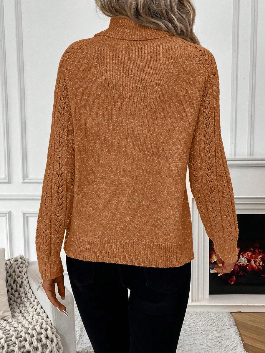 Chiquease Solid Color Casual Turtleneck Long Sleeve Pullover Sweater Knit Pullover Fall Winter Outfit