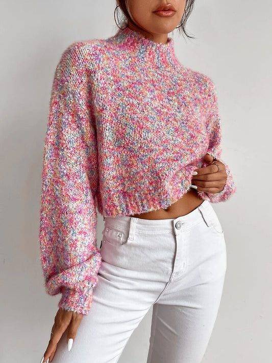 Calvaya Drop Shoulder Space Dye Sweater,Long Sleeve Tops Knit Pullover Fall Winter Outfit