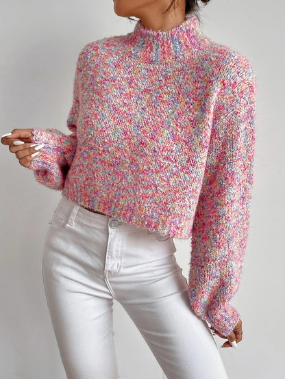 Calvaya Drop Shoulder Space Dye Sweater,Long Sleeve Tops Knit Pullover Fall Winter Outfit