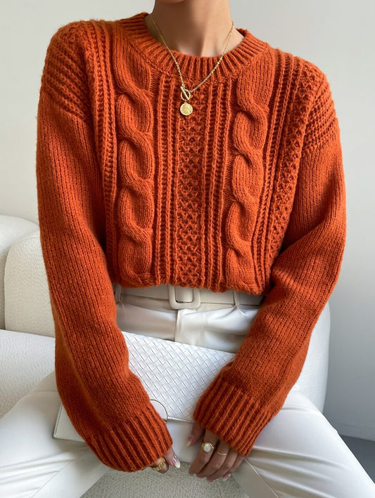 Chiquease 1pc Women Oversized Solid Color Round Neck Drop Shoulder Long Sleeve Casual Pullover Sweater, Autumn/Winter,Long Sleeve Tops Knit Pullover Fall Outfit