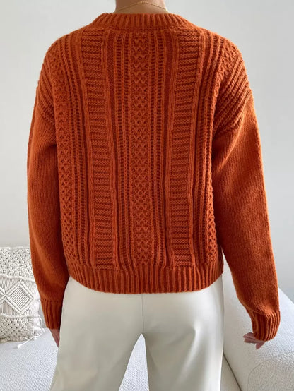 Chiquease 1pc Women Oversized Solid Color Round Neck Drop Shoulder Long Sleeve Casual Pullover Sweater, Autumn/Winter,Long Sleeve Tops Knit Pullover Fall Outfit