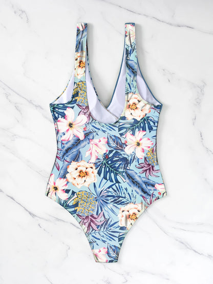 Swim Summer Beach Tropical Print Knot Side One Piece Swimsuit