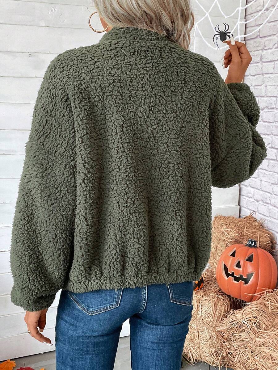 Women's Zip Up Drop Shoulder Teddy Jacket