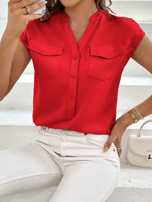 Women's  Flap Pocket Batwing Sleeve Shirt.