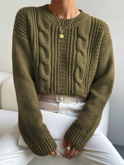Chiquease 1pc Women Oversized Solid Color Round Neck Drop Shoulder Long Sleeve Casual Pullover Sweater, Autumn/Winter,Long Sleeve Tops Knit Pullover Fall Outfit