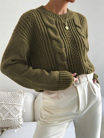 Chiquease 1pc Women Oversized Solid Color Round Neck Drop Shoulder Long Sleeve Casual Pullover Sweater, Autumn/Winter,Long Sleeve Tops Knit Pullover Fall Outfit