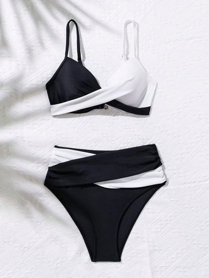 Swim Summer Beach Women's Colorblock Cross Detail Bikini Set
