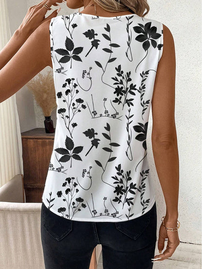 Classy Women's Casual Elegant Retro Floral V-Neck Sleeveless Blouse, Summer Work/Daily.