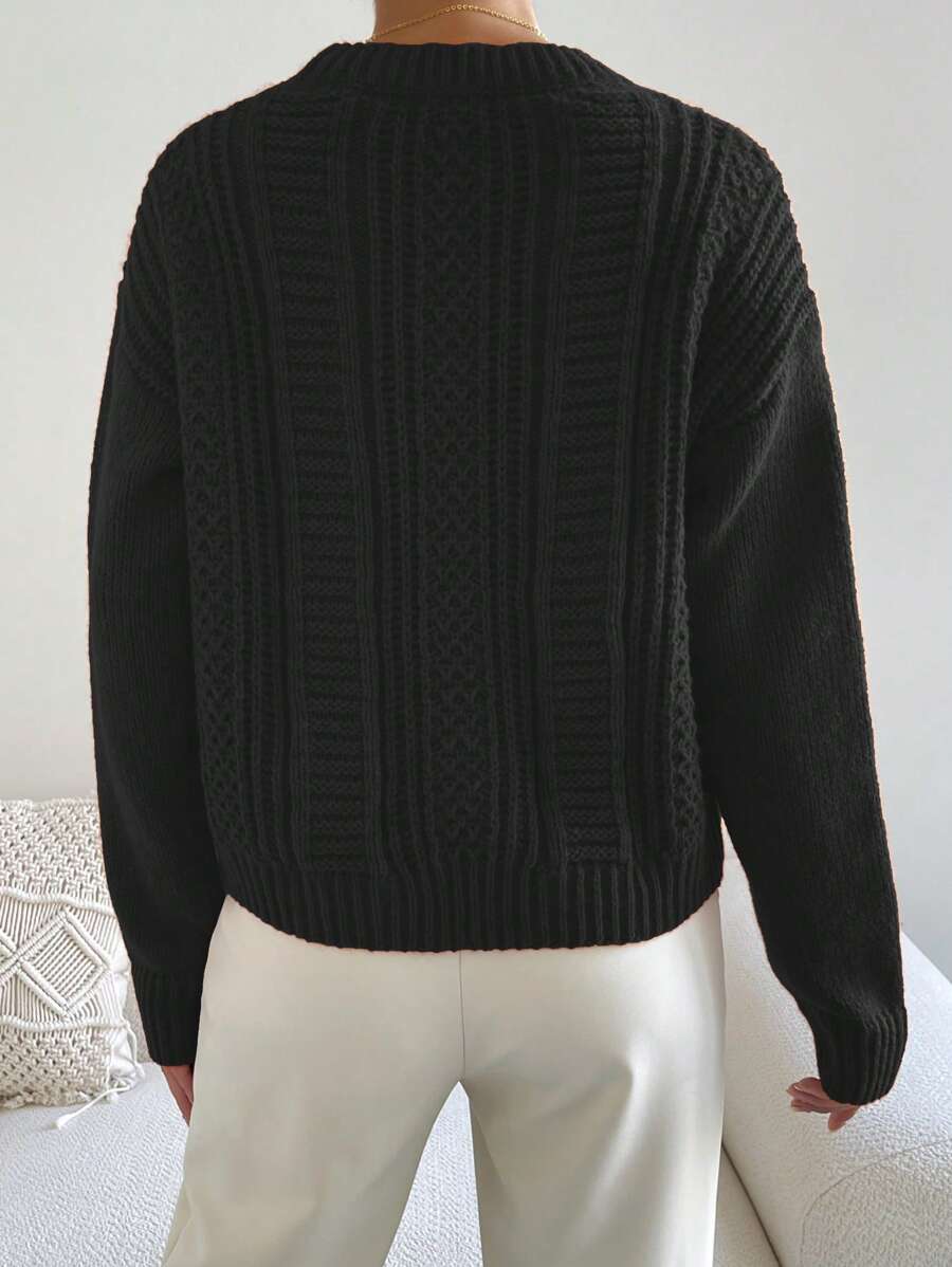 Chiquease 1pc Women Oversized Solid Color Round Neck Drop Shoulder Long Sleeve Casual Pullover Sweater, Autumn/Winter,Long Sleeve Tops Knit Pullover Fall Outfit