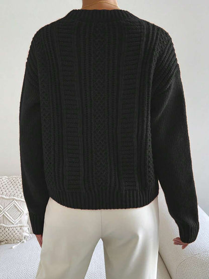 Chiquease 1pc Women Oversized Solid Color Round Neck Drop Shoulder Long Sleeve Casual Pullover Sweater, Autumn/Winter,Long Sleeve Tops Knit Pullover Fall Outfit