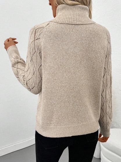 Chiquease Solid Color Casual Turtleneck Long Sleeve Pullover Sweater Knit Pullover Fall Winter Outfit