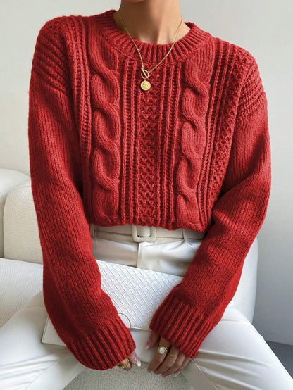 Chiquease 1pc Women Oversized Solid Color Round Neck Drop Shoulder Long Sleeve Casual Pullover Sweater, Autumn/Winter,Long Sleeve Tops Knit Pullover Fall Outfit