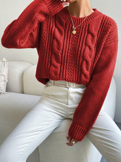 Chiquease 1pc Women Oversized Solid Color Round Neck Drop Shoulder Long Sleeve Casual Pullover Sweater, Autumn/Winter,Long Sleeve Tops Knit Pullover Fall Outfit