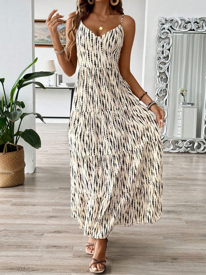 Women's Bohemian Style Belted Spaghetti Strap Patchwork Dress Maxi Vacation Beach Outfit