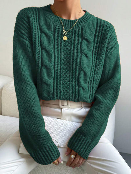 Chiquease 1pc Women Oversized Solid Color Round Neck Drop Shoulder Long Sleeve Casual Pullover Sweater, Autumn/Winter,Long Sleeve Tops Knit Pullover Fall Outfit