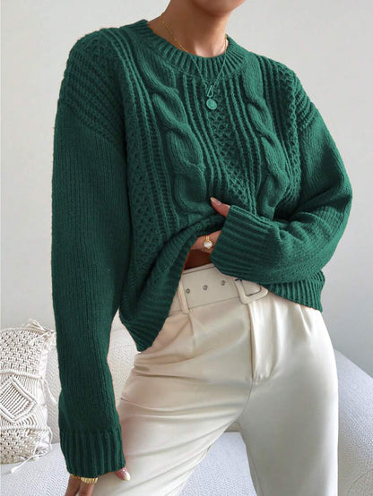 Chiquease 1pc Women Oversized Solid Color Round Neck Drop Shoulder Long Sleeve Casual Pullover Sweater, Autumn/Winter,Long Sleeve Tops Knit Pullover Fall Outfit