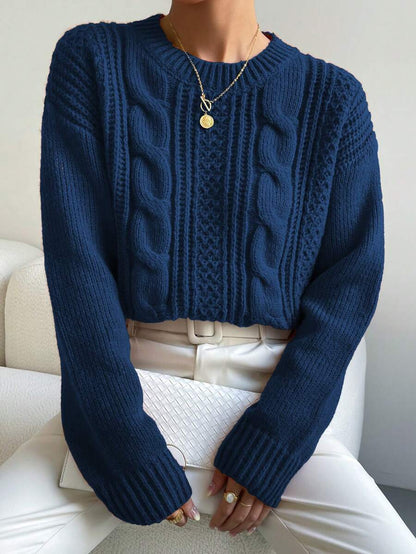 Chiquease 1pc Women Oversized Solid Color Round Neck Drop Shoulder Long Sleeve Casual Pullover Sweater, Autumn/Winter,Long Sleeve Tops Knit Pullover Fall Outfit
