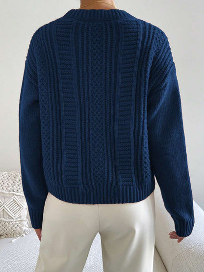 Chiquease 1pc Women Oversized Solid Color Round Neck Drop Shoulder Long Sleeve Casual Pullover Sweater, Autumn/Winter,Long Sleeve Tops Knit Pullover Fall Outfit