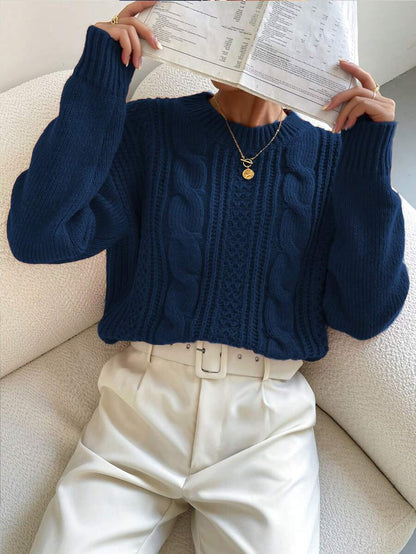 Chiquease 1pc Women Oversized Solid Color Round Neck Drop Shoulder Long Sleeve Casual Pullover Sweater, Autumn/Winter,Long Sleeve Tops Knit Pullover Fall Outfit