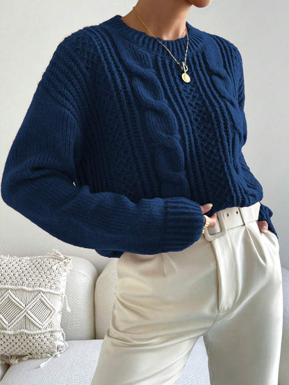 Chiquease 1pc Women Oversized Solid Color Round Neck Drop Shoulder Long Sleeve Casual Pullover Sweater, Autumn/Winter,Long Sleeve Tops Knit Pullover Fall Outfit