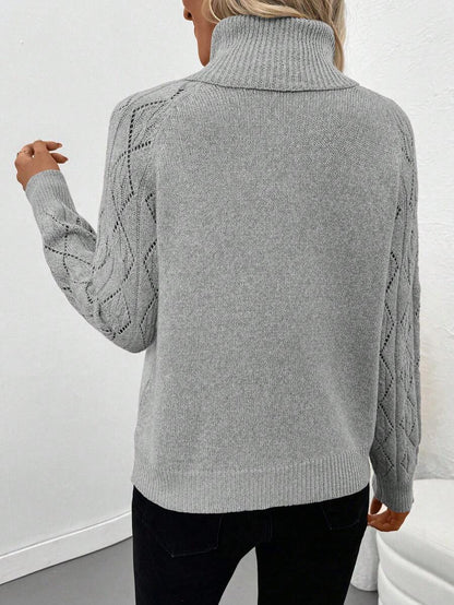 Chiquease Solid Color Casual Turtleneck Long Sleeve Pullover Sweater Knit Pullover Fall Winter Outfit