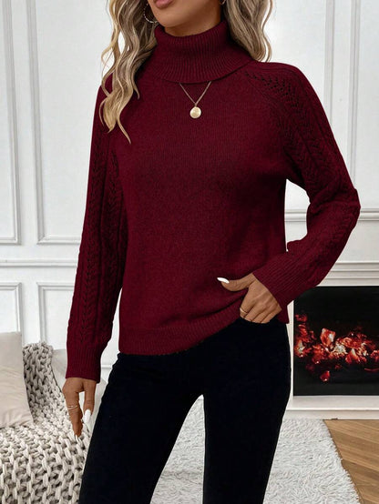 Chiquease Solid Color Casual Turtleneck Long Sleeve Pullover Sweater Knit Pullover Fall Winter Outfit