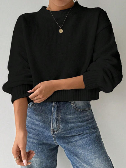 Celisse Tropiluxe Women's Solid Color Simple Casual Crew Neck Long Sleeve White Sweater