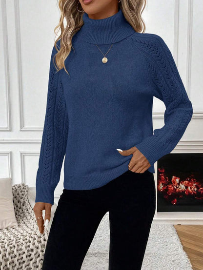 Chiquease Solid Color Casual Turtleneck Long Sleeve Pullover Sweater Knit Pullover Fall Winter Outfit