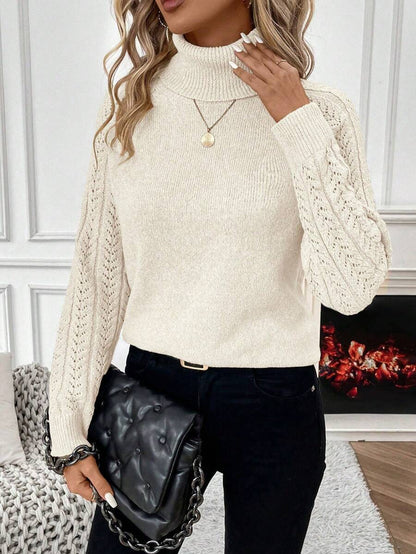 Chiquease Solid Color Casual Turtleneck Long Sleeve Pullover Sweater Knit Pullover Fall Winter Outfit