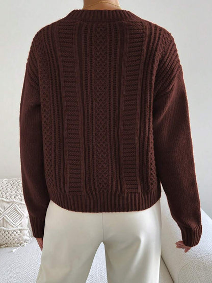 Chiquease 1pc Women Oversized Solid Color Round Neck Drop Shoulder Long Sleeve Casual Pullover Sweater, Autumn/Winter,Long Sleeve Tops Knit Pullover Fall Outfit
