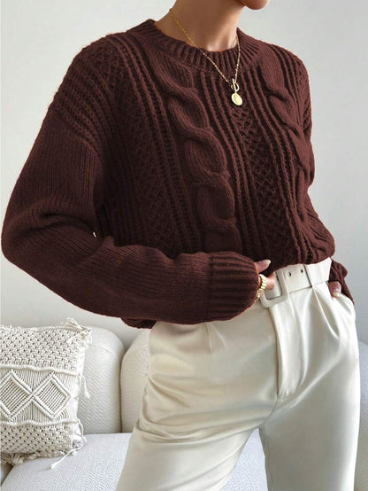 Chiquease 1pc Women Oversized Solid Color Round Neck Drop Shoulder Long Sleeve Casual Pullover Sweater, Autumn/Winter,Long Sleeve Tops Knit Pullover Fall Outfit