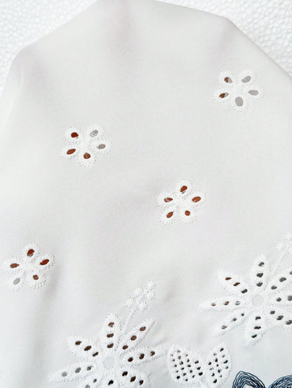 Women's Vacation Vibe Embroidered Faux Linen Women Short Top Blouse.