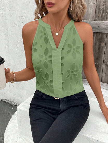 Classy Women's Cut out Scoop Neck Sleeveless Blouse.