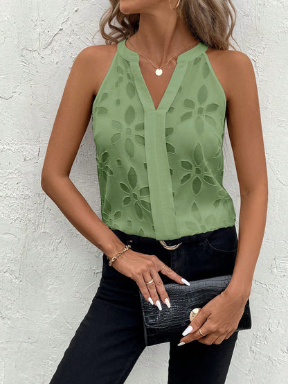 Classy Women's Cutout Scoop Neck Sleeveless Blouse.