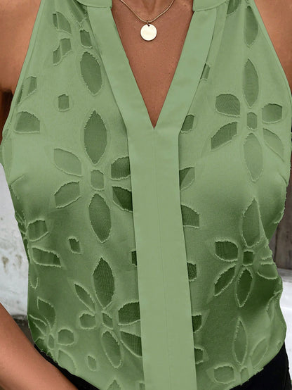 Classy Women's Cutout Scoop Neck Sleeveless Blouse.