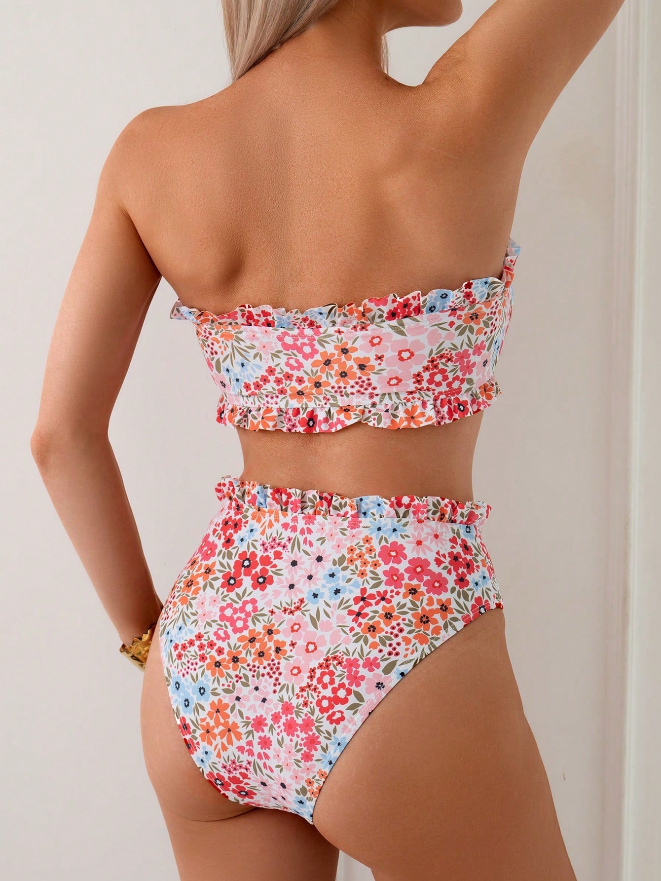 Floral Ruffle Bandeau Top And Beach Shorts, For Spring/Summer